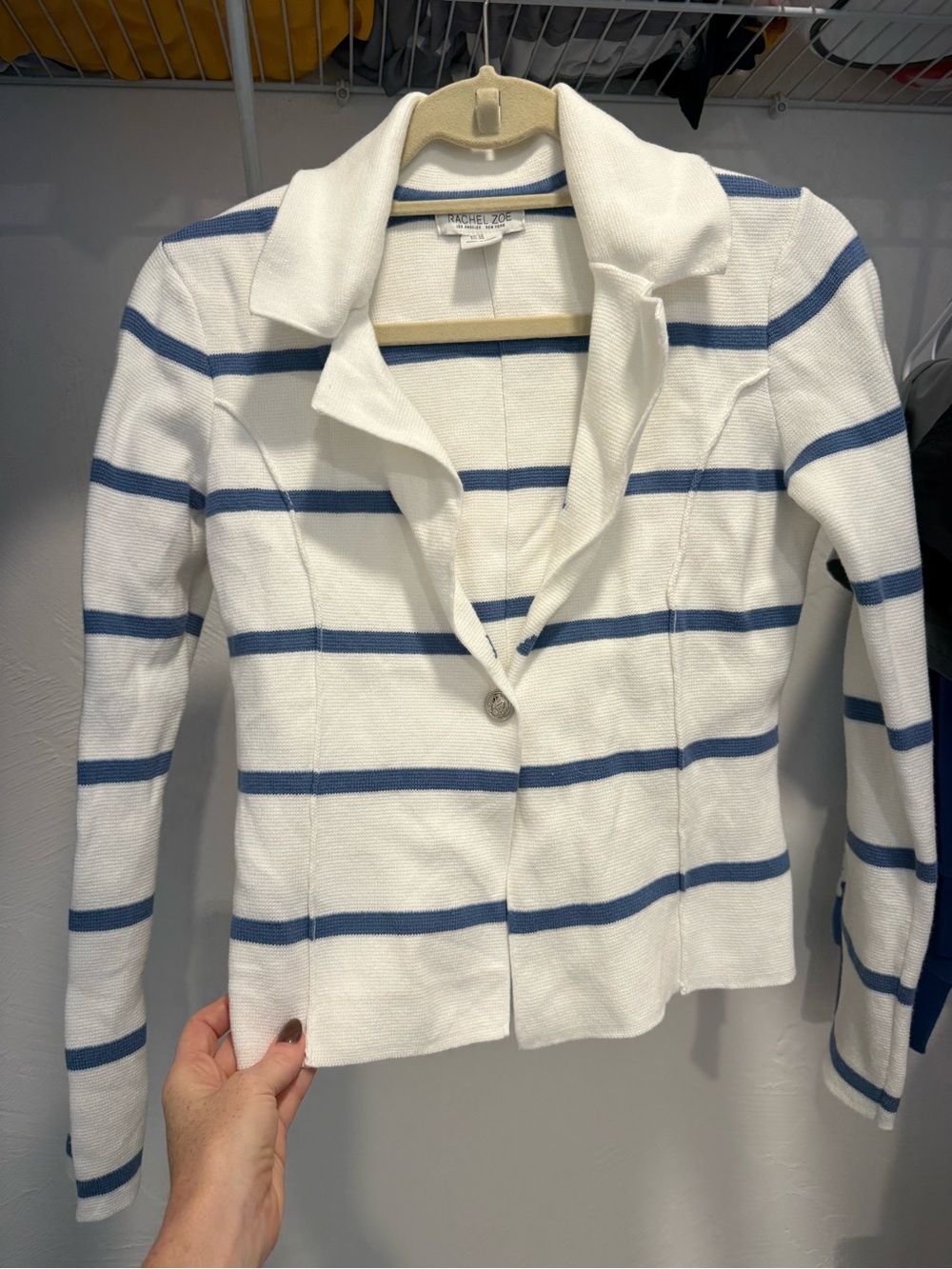 Rachel Zoe White Blazer with Blue Stripes